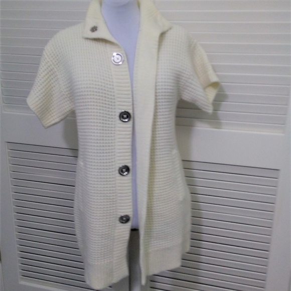 Michael Kors Cardigan Long Line Short Sleeve Cable Knit Cream - Picture 8 of 8